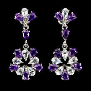 Summer 925 Silver Earrings Pear Amethyst Aquamarine Gemstone Jewelry - Picture 1 of 13