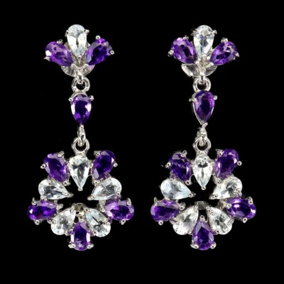 Pendientes de plata de ley 925 pera amatista aguamarina piedras preciosas joyería Foto 1 de 4