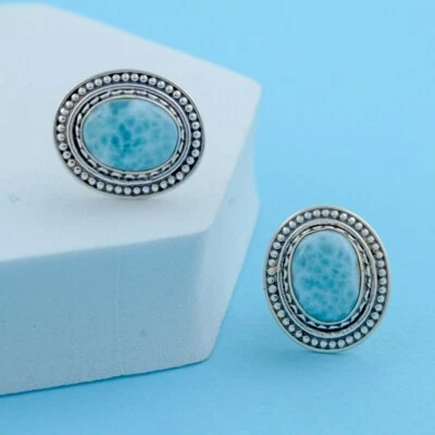 Gemelos de plata de ley 925 con piedras preciosas naturales de Larimar para hombre Foto 1 de 4