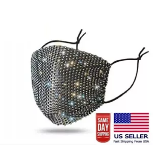 Copri maschera viso rete nera strass glitter regolabile matrimonio matrimonio formale - Foto 1 di 12