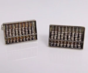 Vintage HONG KONG Modernist WORKING ABACUS Sterling Silver Cufflinks - Picture 1 of 4
