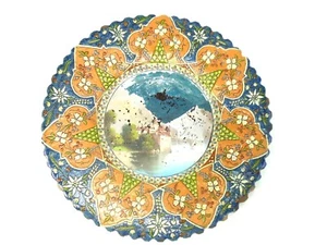 Caricabatterie panoramico in maiolica smaltata maiolica francese del XIX secolo firmato terracotta - Foto 1 di 12