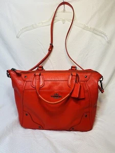 Coach Mickie Grain Red Leather Tote Shoulder Bag 2 Handle Purse - Picture 1 of 18