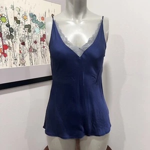 Camisola Julianna Rae en azul marino. Seda con ribete de encaje. Talla Sm - Imagen 1 de 6