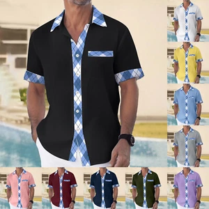 Men's Hawaiian Shirt, Button Down Short Sleeve Vintage Bowling Beach Shirts @ - Picture 1 of 42