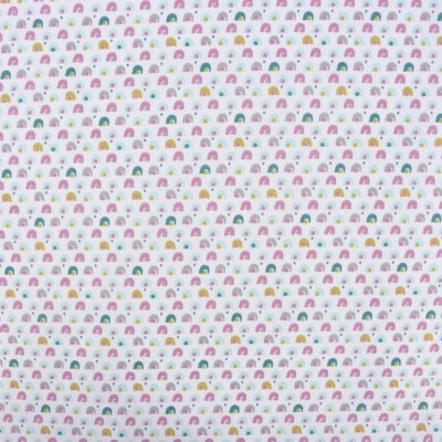 Baumwollstoff COBONI Regenbogen Hügel weiß lila grau türkis grün 1,5m Breite - Bild 1 von 4