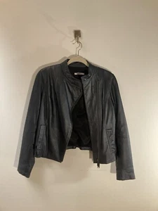DKNY Women Moto Motorcycle Jacket Black Genuine Lambs Leather Coat Jacket - Picture 1 of 2