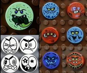 Lego Monster Face Tiles ~  Nixel & Goblin Face Round 2x2 Printed Tiles  NEW - Picture 1 of 18