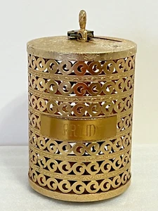 VTG HOLLYWOOD REGENCY BANK STAMPED BRASS FILIGREE WITH LOCK CYLINDRICAL FOOTED - Picture 1 of 15