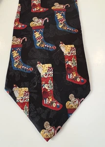 Town Craft Mens Neck Tie Christmas Stockings Holiday Black Silk - Picture 1 of 3