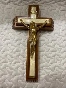 Vintage INRI Catholic Crucifix Sick Call, Last Rights, Mother of Pearl Inlay  - Picture 1 of 2