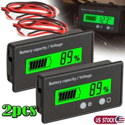 2Pcs LCD Display DC Battery Monitor Meter 12v 24v 36v 48v For Car RV Solar US