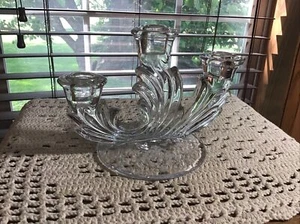 Beautiful Vintage Fostoria  Floral Etched Base Triple Candle Holder  - Picture 1 of 4