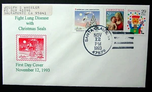 US, 1993 Santa IN FDC & Tied On, Cachet & ALA Seals, Scott  2791, Unused - Imagen 1 de 5
