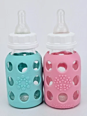 Lifefactory Botella Sippy Vidrio Rosa Azul Funda Silicona 5 OZ Lote de 2 Foto 1 de 4