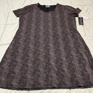 Vintage Caliche schwarz braun strukturiert kurzärmeliges Kleid Gr. 20 W - Bild 1 von 8