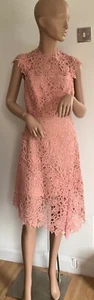 Reiss stunning Pink lace midi Dress Size UK 10 EU 38 US 6 rrp £245 worn once - Picture 1 of 8