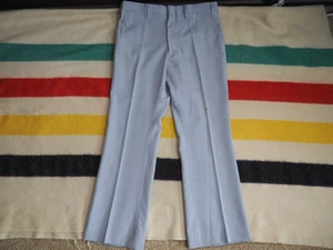 VTG 70s Blue White Pinstripe Retro Poly Boot Cut 36x31 Conductor Slacks Pants - Picture 1 of 10
