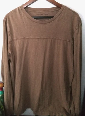 Comfort AMERICAN EAGLE Tan Cotton LOGO Men Size Medium M Long Sleeve Top - Image 1 of 3