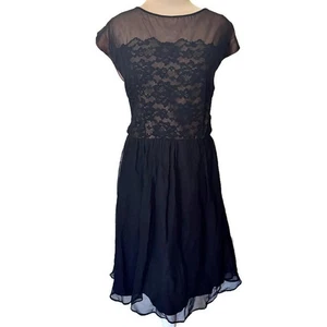 Vintage 50s Carol Brent Black Lace Chiffon Cocktail Dress XL - Bild 1 von 6