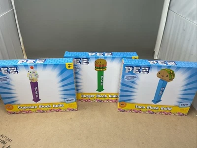 Lot of 3 PEZ TREATS Lego-like BUILDING BLOCK SETS - Taco, Hamburger, Cupcake NEW - Image 1 of 4