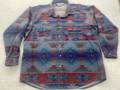 Vtg Sportsmans Guide Chamois Thick Flannel Mens Shirt Southwest USA XL Aztec - Image 1 of 4