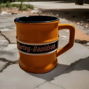 Harley Davidson Orange Black Glossy Ceramic Coffee Mug Officially Licensed - Picture 1 of 6
