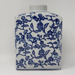 Blue & White Chinoiserie Floral Square Vase Ginger Jar Style - Picture 1 of 10