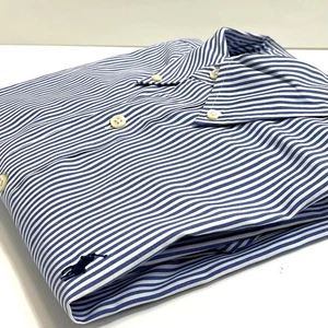 Mens 16.5 Button Casual Dress Shirt Polo Ralph Lauren Blue Stripe Cotton 32-33 - Picture 1 of 11