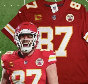 Large Travis Kelce #87 Vapor FUSE Jersey Red Kansas City Chiefs Captain Patch - Picture 1 of 14