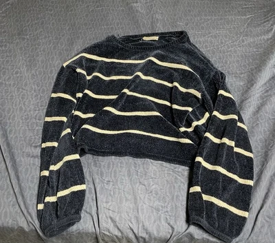 Manga longa cropped azul duplo zero com listras brancas - Imagem 1 de 2