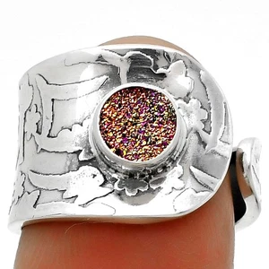 Adjustable Natural Titanium Druzy 925 Sterling Silver Ring s.6.5 Jewelry R-1319 - Picture 1 of 5