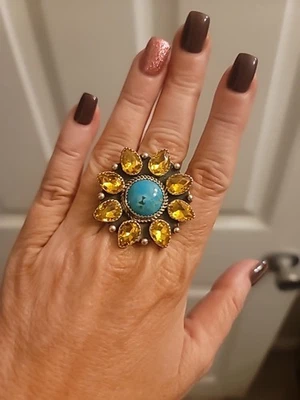 Anillo citrino y turquesa plata de ley talla 7 Foto 1 de 2