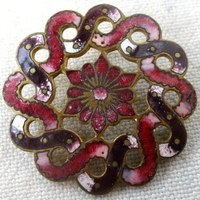 Botón antiguo esmaltado Basse-Taille de 1 7/16" con calado Foto 1 de 3