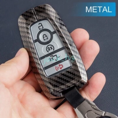 For Ford Bronco Sport Escape F150 Kuga Car Key Fob Case Cover Chain Carbon Fiber - Image 1 of 4