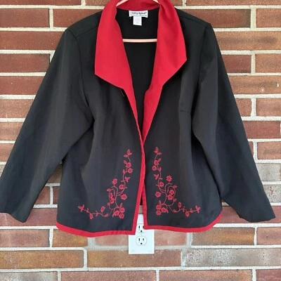 Chaqueta Blazer Abierta Anthony Richard’s Negra Roja Floral 20P A1454 Foto 1 de 4