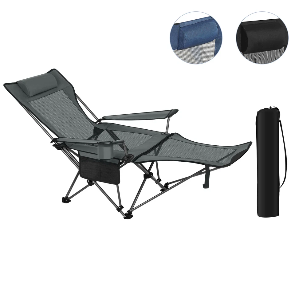 Campingstuhl Angelstuhl Campingliege Klappstuhl klappbar mit Fußablage Tasche - Bild 1 von 4