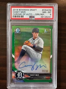 CASEY MIZE ~ 2018 Bowman Chrome Draft GREEN Refractor AUTO /99 ~ PSA 8 ~ Tigers - Picture 1 of 2