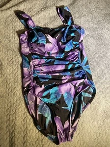 TrimShaper ONE PIECE SWIMSUIT SZ 12 Gathered Front slimming Purple - Picture 1 of 10
