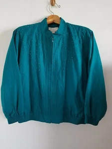 Vintage Great Cavalier by St. Paul Jacket Petite M Medium Green Beaded Silk New - Picture 1 of 6