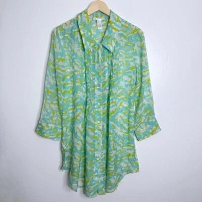 Maiô Diane Von Furstenberg seda algodão capa túnica semi transparente tamanho grande - Imagem 1 de 4