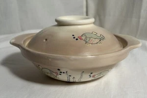 Vintage Stoneware Japanese Style Casserole Dish Fish & Bubbles Design Glazed - Picture 1 of 14