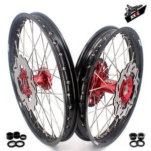 KKE 21/19 Black Rims Wheels Fit HONDA XR400R 1996-2004/ XR600R 1991-2000 Red Hub - Picture 1 of 12