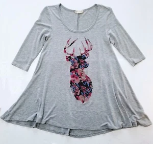 Altar'd State Gray Tunic Floral Buck Deer Silhouette Soft Slinky 3/4 Sleeve Sz S - Picture 1 of 5