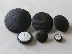 Black Suit Fabric Buttons 10mm 16mm 18mm 20mm 23mm 25mm 31mm 37mm Small & Large - Picture 1 of 5