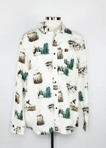 Chaps Performance White Pheasant Print Button Front Shirt Men's 2XL Tall - Picture 1 of 7