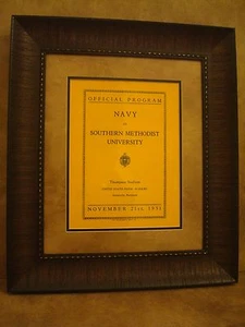VINTAGE SMU MUSTANGS COLLEGE FOOTBALL POSTER  FRAMED "SMU VS NAVY" NOV. 1931 - Picture 1 of 6
