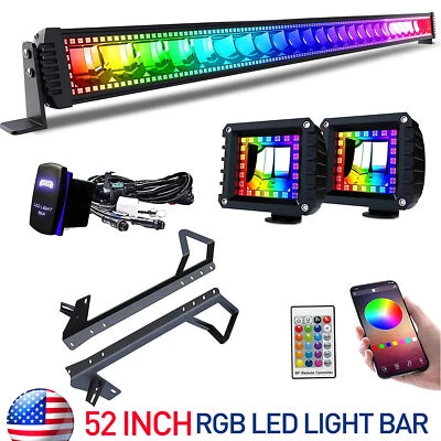 52" 300W LED Work Light Bar RGB Combo Driving Offroad For Jeep Wrangler JK 07-18 Foto 1 de 4