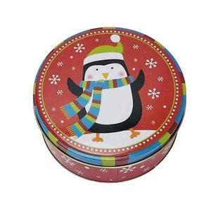 Navidad Invierno Pingüino con Bufanda y Gorra Lata Redonda Rojo Vacío - Imagen 1 de 5