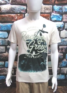 DEBENHAMS RACING GREEN CREAM MOTORCYCLE PRINT COTTON T SHIRT Sizes S,M,L,XL,XXL - Picture 1 of 6